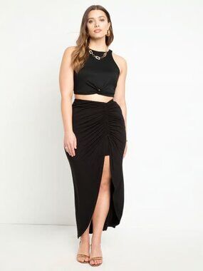 NWT Eloquii Ruched Black Slit Skirt sz 18